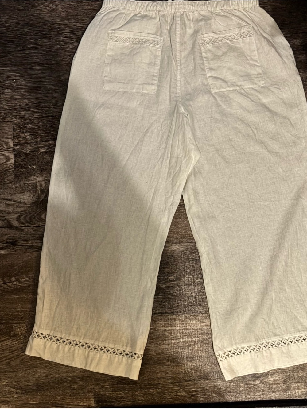 Joie White Wide-Leg Linen Pants with Crochet Trim - Picture 4 of 10